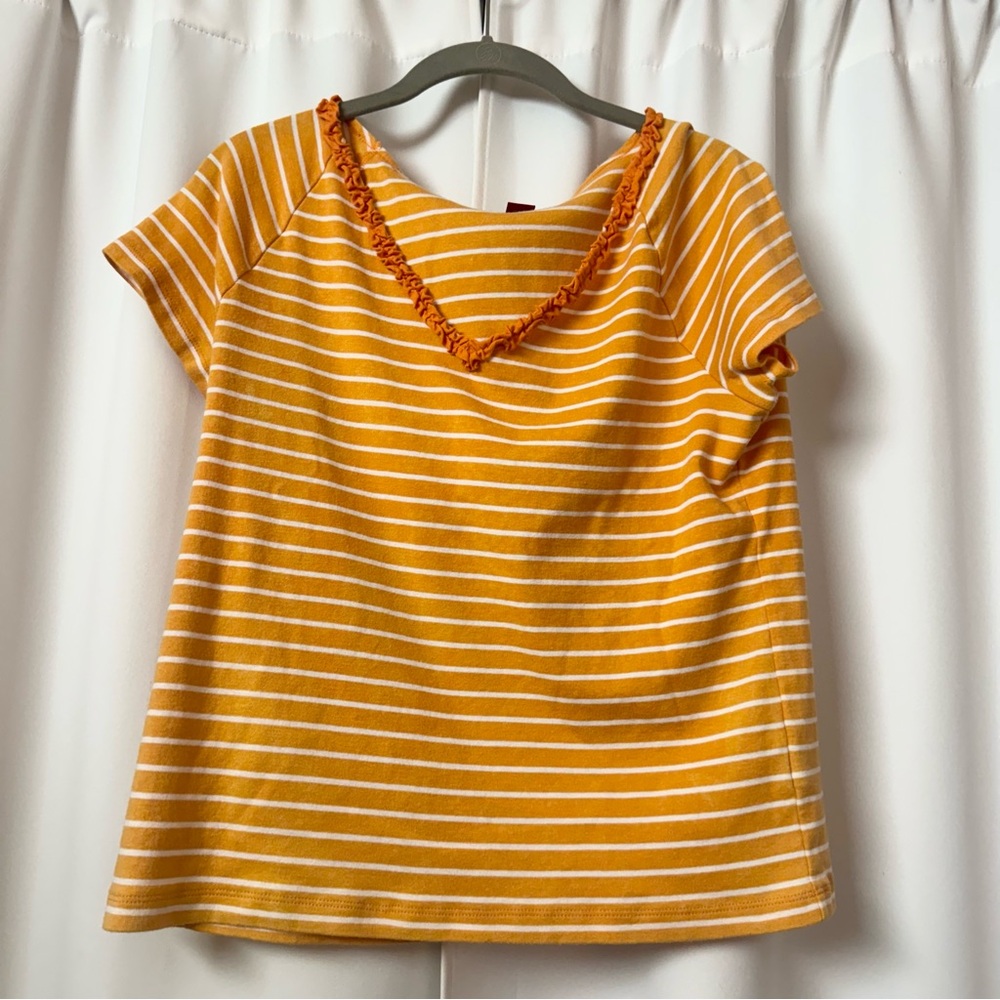 Chaps Denim Orange and White Striped Cotton T-Shirt Size Extra Large